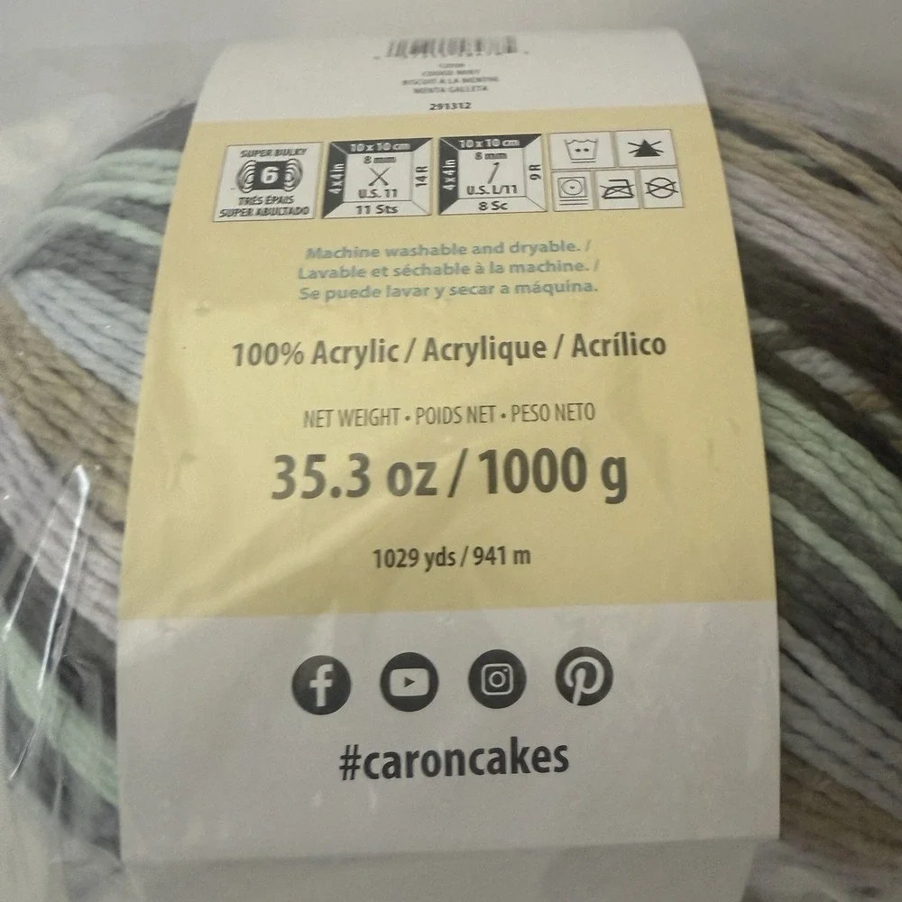 Yarnspirations Caron Anniversary Cakes Yarn‎ Cookie Mint Limited Edition 35.3oz